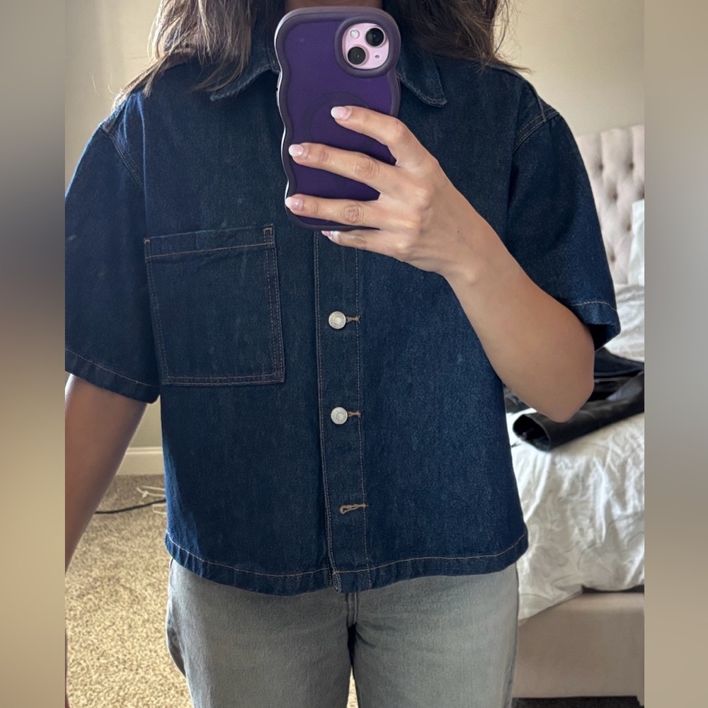 H&M Dark Blue Denim Button-Up Top